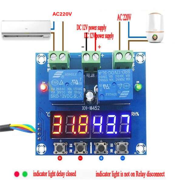 XH-M452 DC 12V LED Digital Thermostat Temperature Humidity Control Thermometer Hygrometer Controller Relay Module AM2301 Probe in Pakistan - Image 2