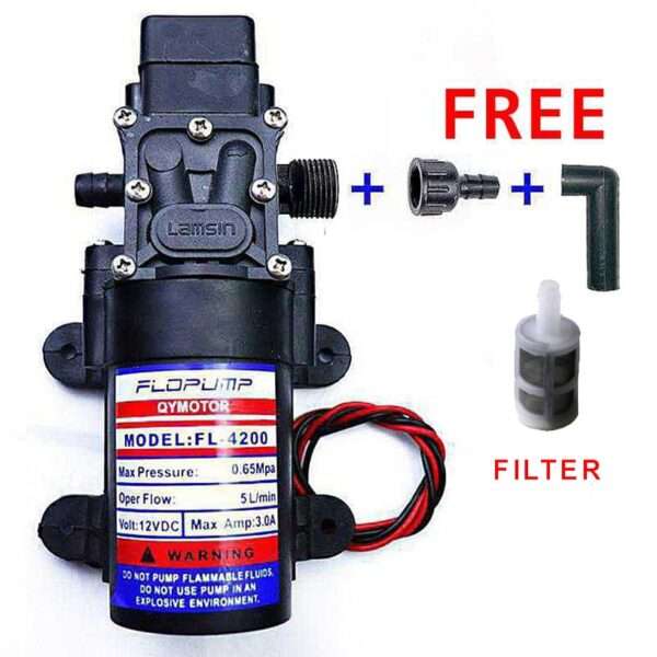 12V 60W 100 PSI BIG Nozzle High Pressure Mist Agricultural Spray Micro Diaphragm Water Pump Automatic Switch 5L/min Range 8m FLO Pump in Pakistan