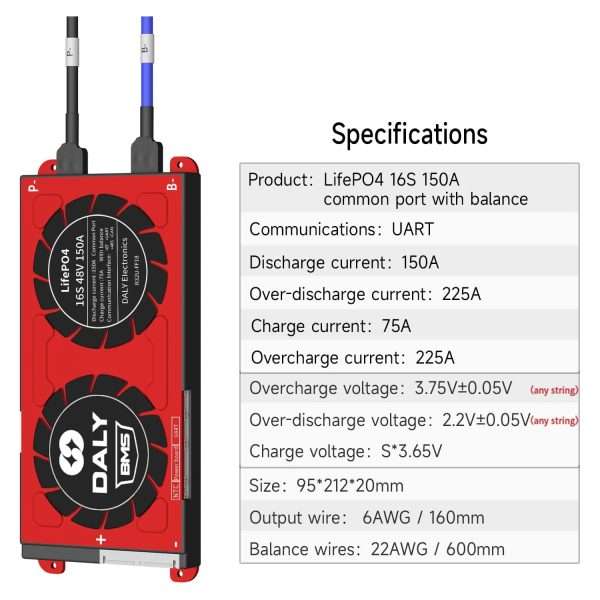 DALY 16S 48V 150A BMS with Bluetooth & NTC Sensor for LifePO4 Solar Inverter UPS Battery Pack in Pakistan