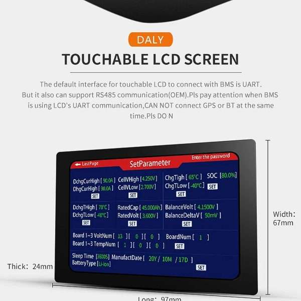 DALY Smart BMS LCD Touch Screen For Lithium Li-ion LiFePO4 LTO Battery in Pakistan