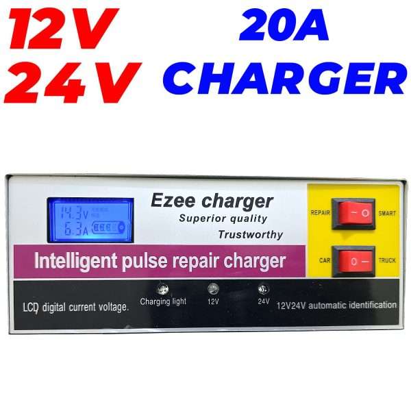 Smart Desulfator Maintainer Battery Charger 12V 20A 24V 10A Adjustable Pulse Repair Lead Acid Metal Battery Charger in Pakistan