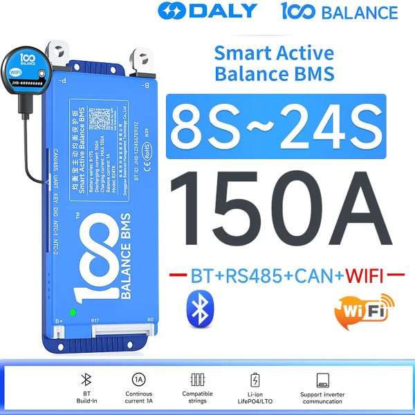 DALY 100 BALANCE Smart Active Balance 150A BMS (8S-24S) (24V-72V) JK Active Balance Bluetooth WiFi Can Port BMS LiFEPO4 in Pakistan