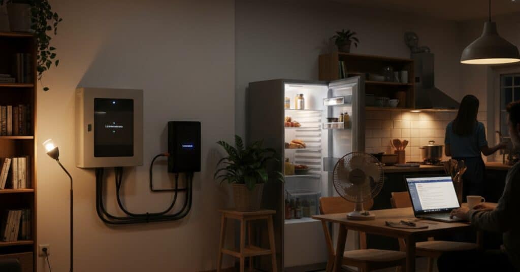 Home using lithium solar battery during power outage