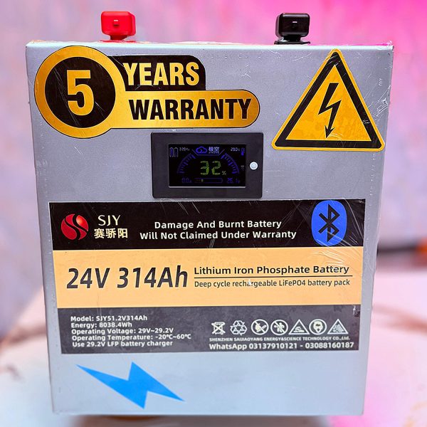 SJY 24V 314A LiFePO4 Metal Body Wall Mount Bluetooth Lithium Iron Phosphate Battery Deep Cycles Powerwall for Solar Inverter System UPS in Pakistan