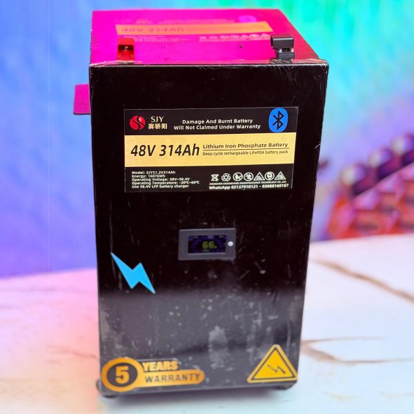 SJY 48V 314A LiFePO4 Metal Body Wheel Mount Bluetooth Lithium Iron Phosphate Battery Deep Cycles Powerwall for Solar Inverter System UPS in Pakistan