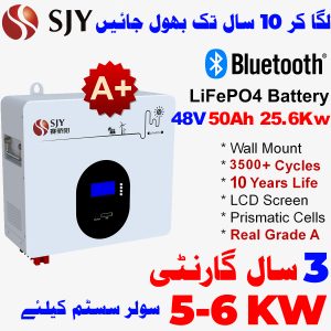 SJY 48V 50A LiFePO4 Digital Display Wall Mount Lithium Iron Phosphate Battery Deep Cycles Powerwall for Solar Inverter System UPS in Pakistan