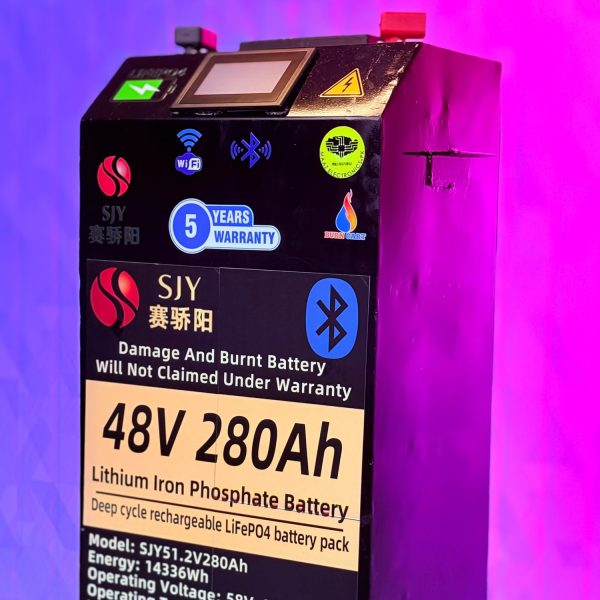 SJY 48V 280A LiFePO4 Metal Body Wheel Mount WiFi Bluetooth Digital Touch Display Lithium Iron Phosphate Battery Deep Cycles Powerwall for Solar Inverter System UPS in Pakistan