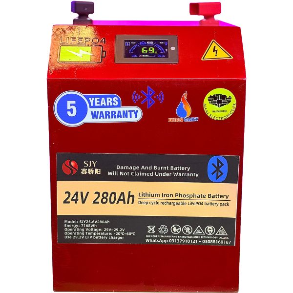 SJY 24V 314A LiFePO4 Metal Body Wall Mount Bluetooth Lithium Iron Phosphate Battery Deep Cycles Powerwall for Solar Inverter System UPS in Pakistan