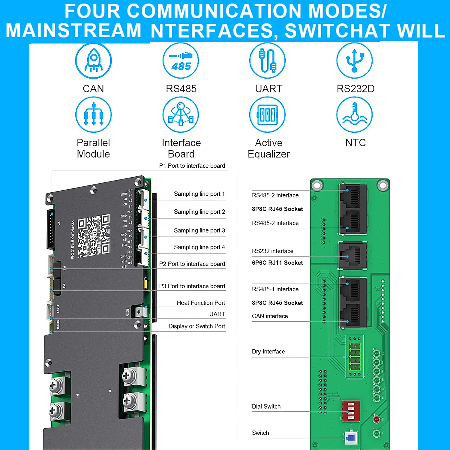 JK Smart Inverter BMS 200A 8S to 16S 2A Active Balance V19 JK-PB2A16S20P Bluetooth BMS for LifePO4 Solar Inverter UPS Battery Pack in Pakistan