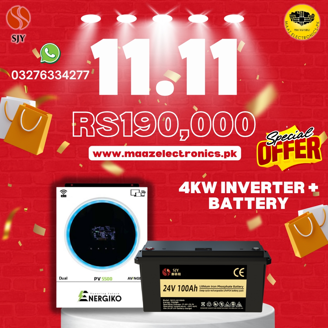 ENERGIKO 4KW Voltronic Solar Inverter With SJY 24V 100AH Lithium LifePO4 Battery in Pakistan 11.11 Sale
