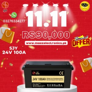 SJY 24V 100A LiFePO4 Lithium Iron Phosphate Battery Deep Cycles for UPS Solar System Car 8 Year Life 3 Year Warranty in Pakistan 11.11 Sale