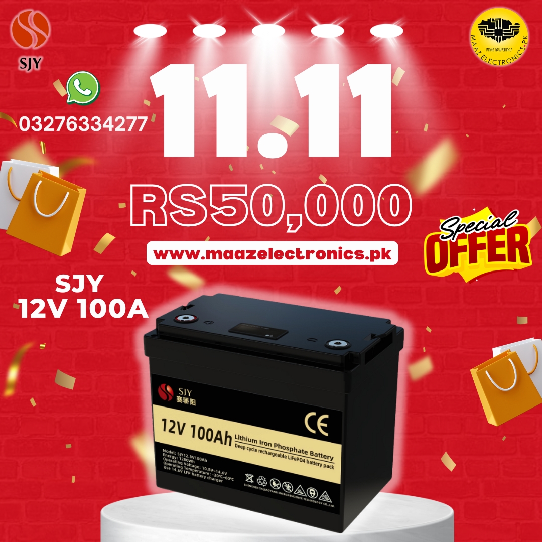 SJY 12V 100A LiFePO4 Lithium Iron Phosphate Battery Deep Cycles for UPS Solar System Car 8 Year Life 3 Year Warranty in Pakistan 11.11 Sale