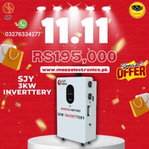 SJY 3KW Inverter With Battery 24V 100A LiFePO4 Digital Display Wall Mount Lithium Iron Phosphate Battery for Solar Inverter System UPS 10 Year Life 5 Year Warranty in Pakistan 11.11 Sale
