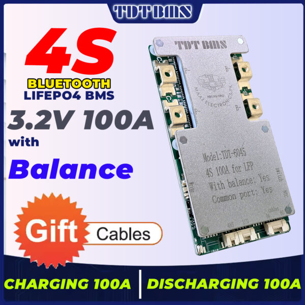 TDT 4S 12V 3.2V 100A LiFePO4 Bluetooth BMS with Temperature Control & Active Balancing