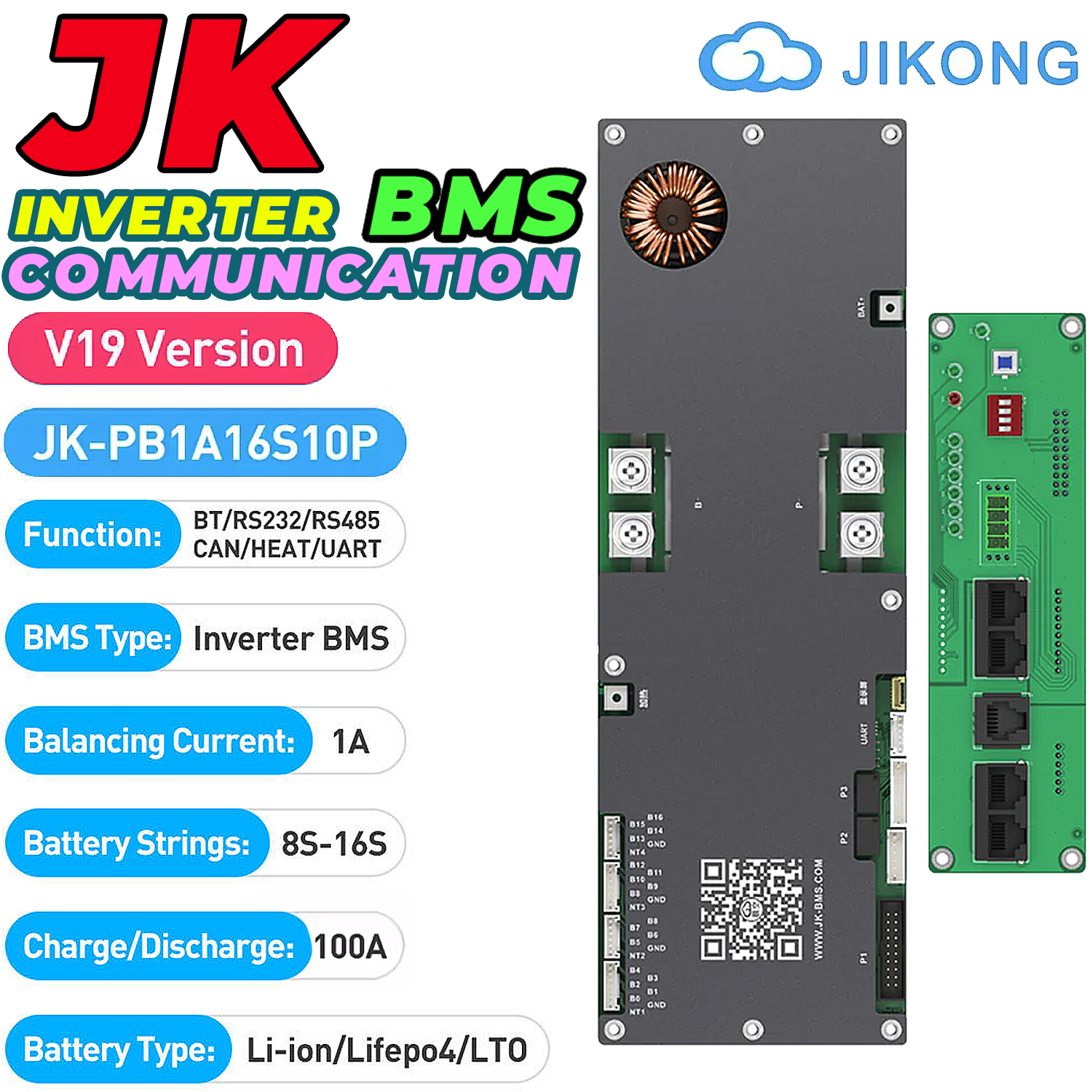 JK Smart Inverter BMS 100A 8S to 16S 1A Active Balance Bluetooth BMS for LifePO4 Solar Inverter UPS Battery Pack JIKONG JK-PB1A16S10P in Pakistan