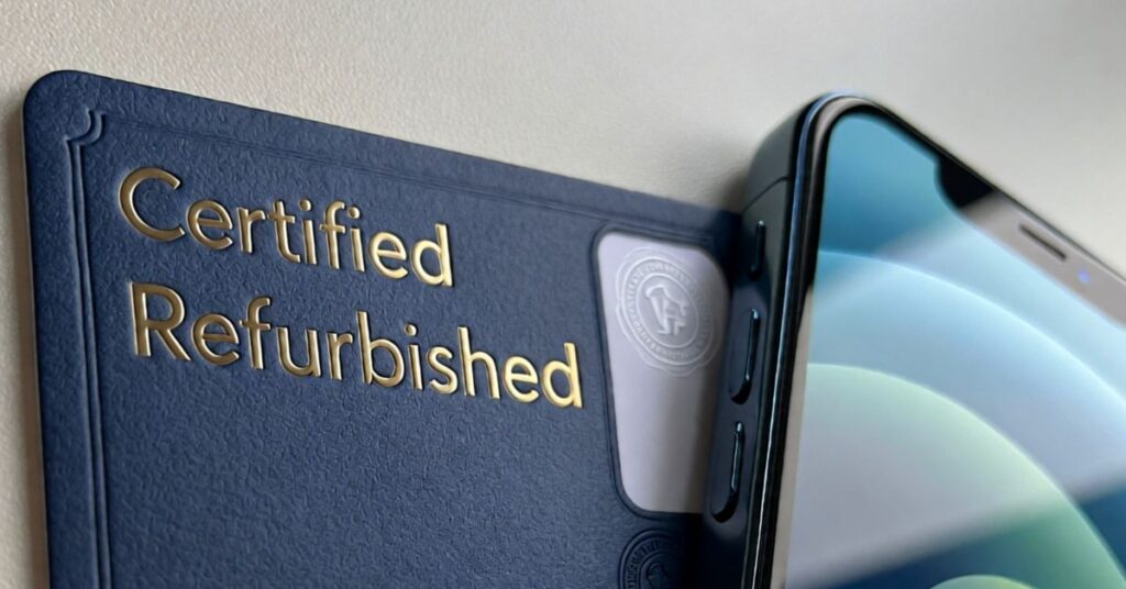Certified refurbished phone on a table