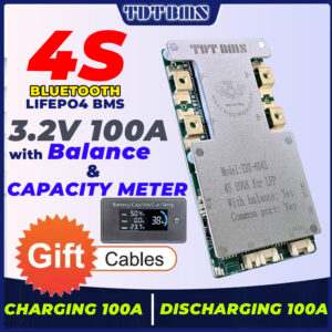TDT 4S 12V 3.2V 100A LiFePO4 Bluetooth BMS with Capacity Meter LCD Display & Temperature Control & Active Balancing