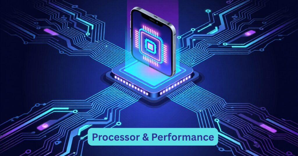 Smartphone illustration showing internal processor and performance workflow
