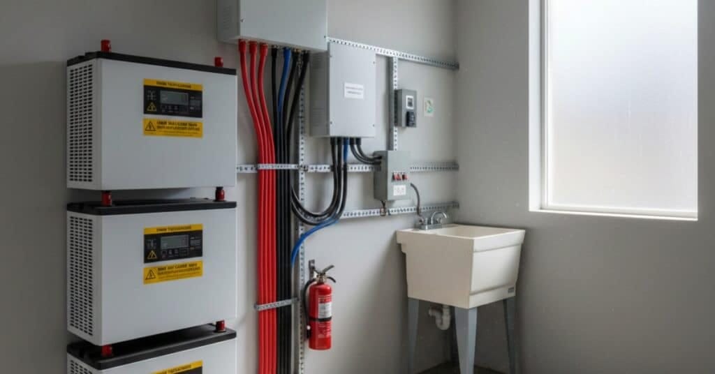 Home solar battery system installed safely with proper ventilation and cable management