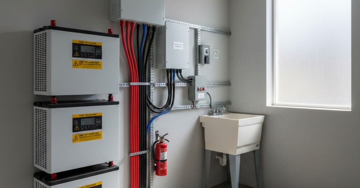 Home solar battery system installed safely with proper ventilation and cable management