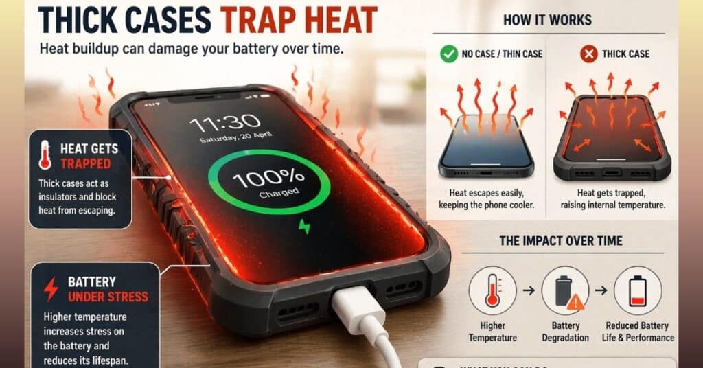 smartphone charging inside thick case trapping heat
