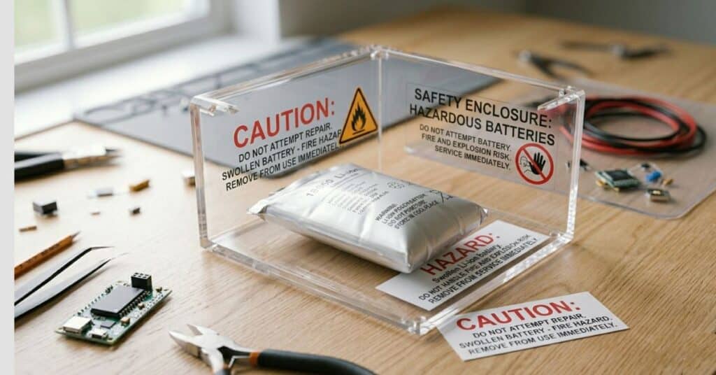 swollen lithium battery showing safety risk