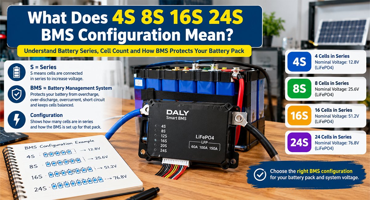 4S, 8S, 16S and 24S LiFePO4 battery BMS series configurations