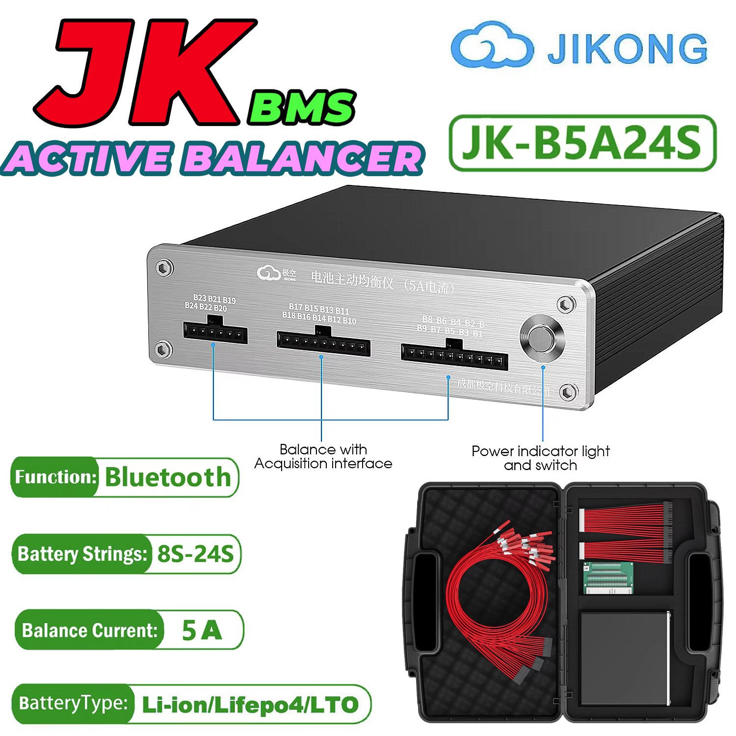 JIKONG Smart Active Balancer 5A for 2S-24S Li-ion LiFePO4 LTO Battery Bluetooth JK-B5A24S in Pakistan