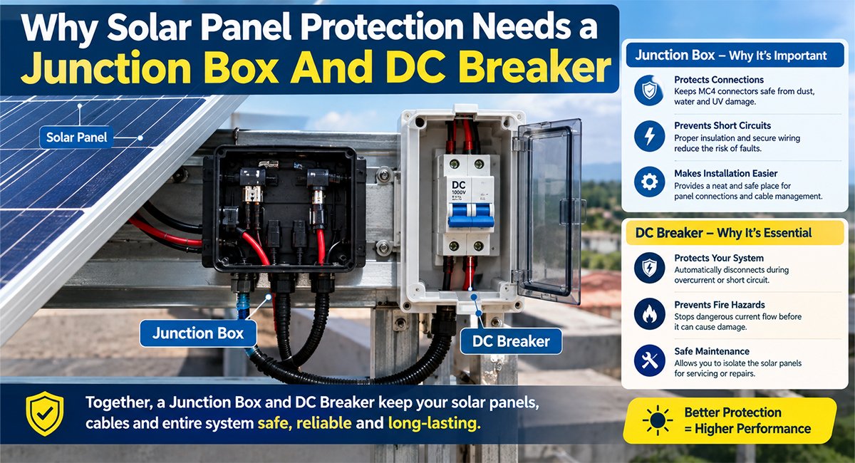 Solar panel junction box and electrical output cables