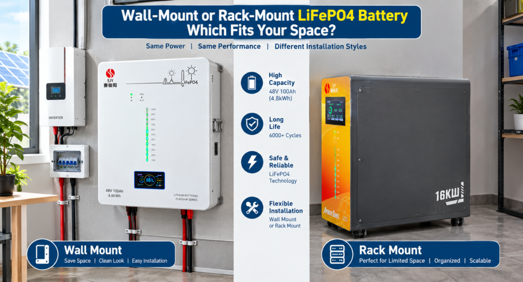 Comparison of wall-mounted and rack-mounted LiFePO4 batteries for solar backup systems